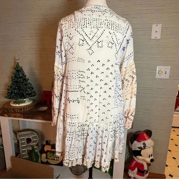 Free People Shibori Ivory Print Long Sleeve Button-Up Tunic Dress Womans Size XS - Picture 10 of 11